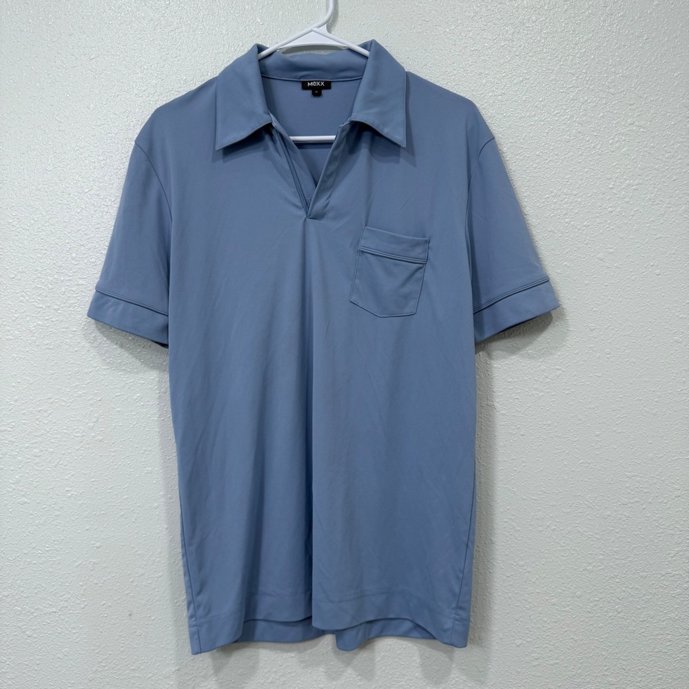 Mexx Mens Short Sleeve Polo Shirt Blue V-Neck Chest Pocket Size M Polyester